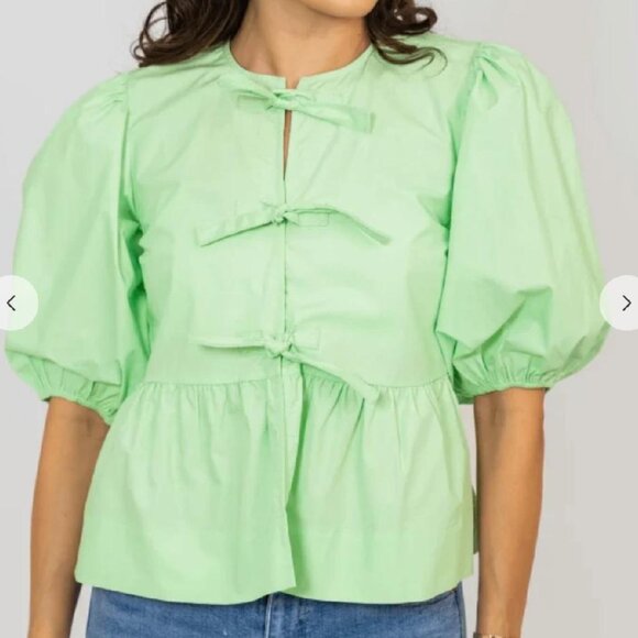 KARLIE Lime Poplin Knot Top (SIZE SMALL) - Picture 2 of 5